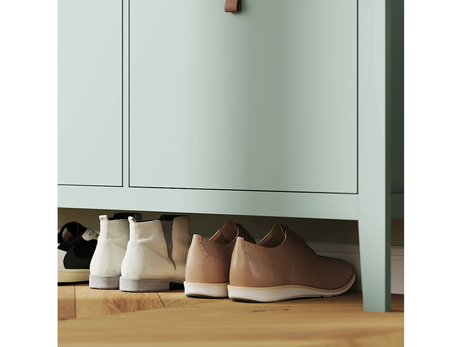 Margarita Mint Green 4 Drawer Shoe Cabinet with Faux Leather Handles