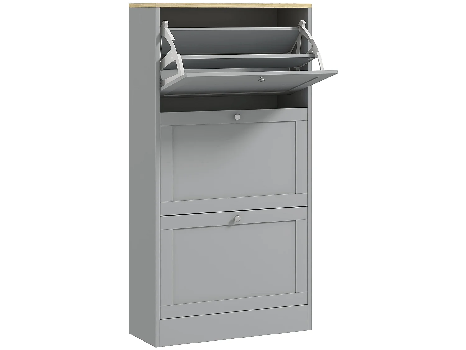 Sari Grey 3 Drawer Compact Shoe Cabinet Tilt Out Storage for Halls