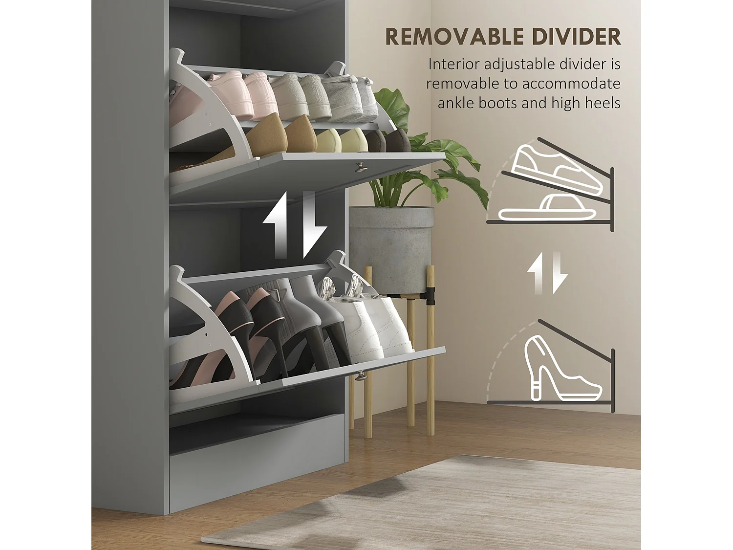 Sari Grey 3 Drawer Compact Shoe Cabinet Tilt Out Storage for Halls