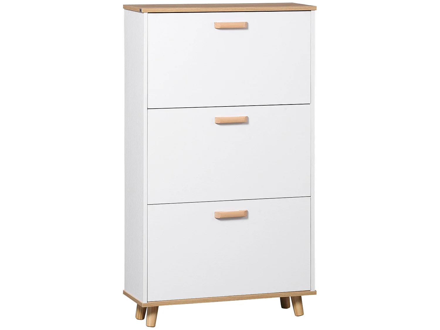 Ellora Lera Slim White and Natural Shoe Cabinet 3 Flip Drawers for 12 Pairs