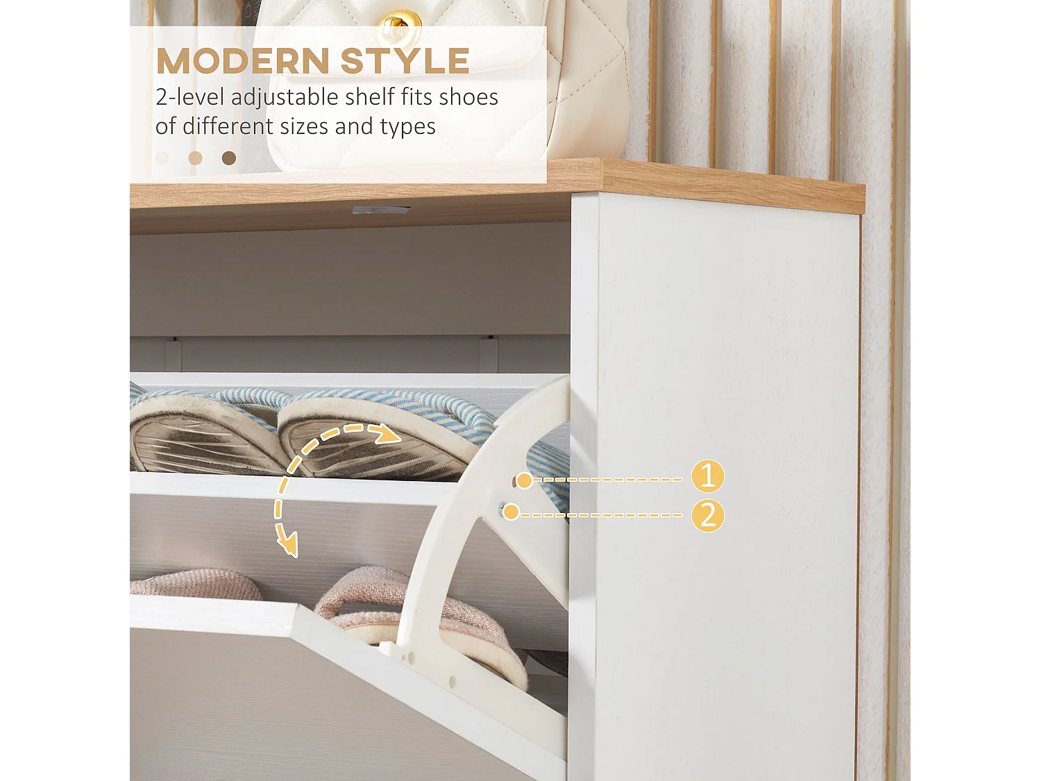 Ellora Lera Slim White and Natural Shoe Cabinet 3 Flip Drawers for 12 Pairs