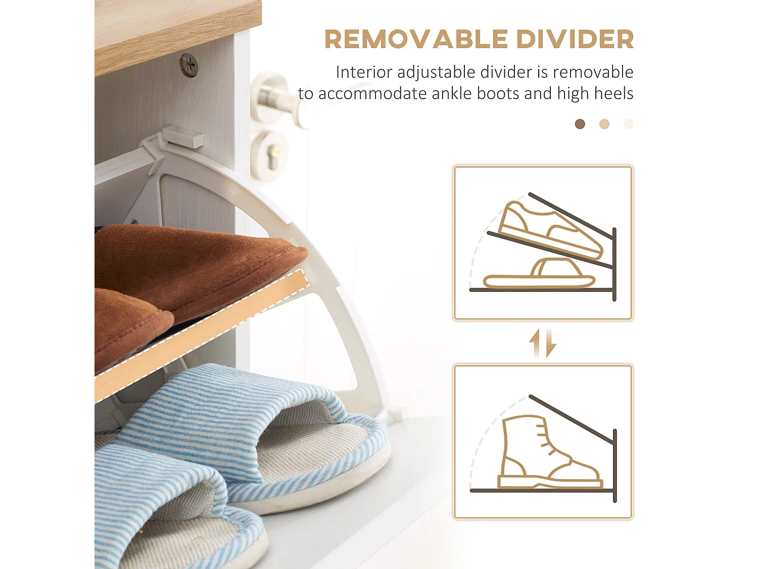 Ellora Lera Slim White and Natural Shoe Cabinet 3 Flip Drawers for 12 Pairs
