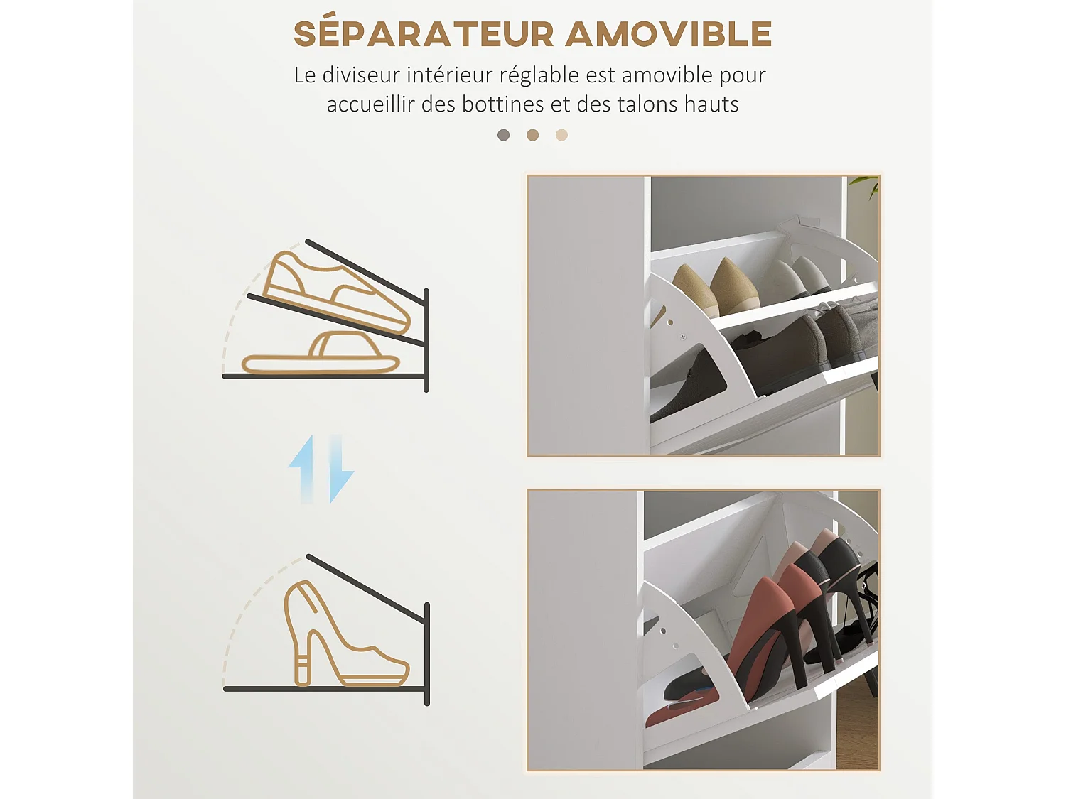 Naravi Vino White 3 Drawer Slim Shoe Cabinet Holds Up to 15 Pairs