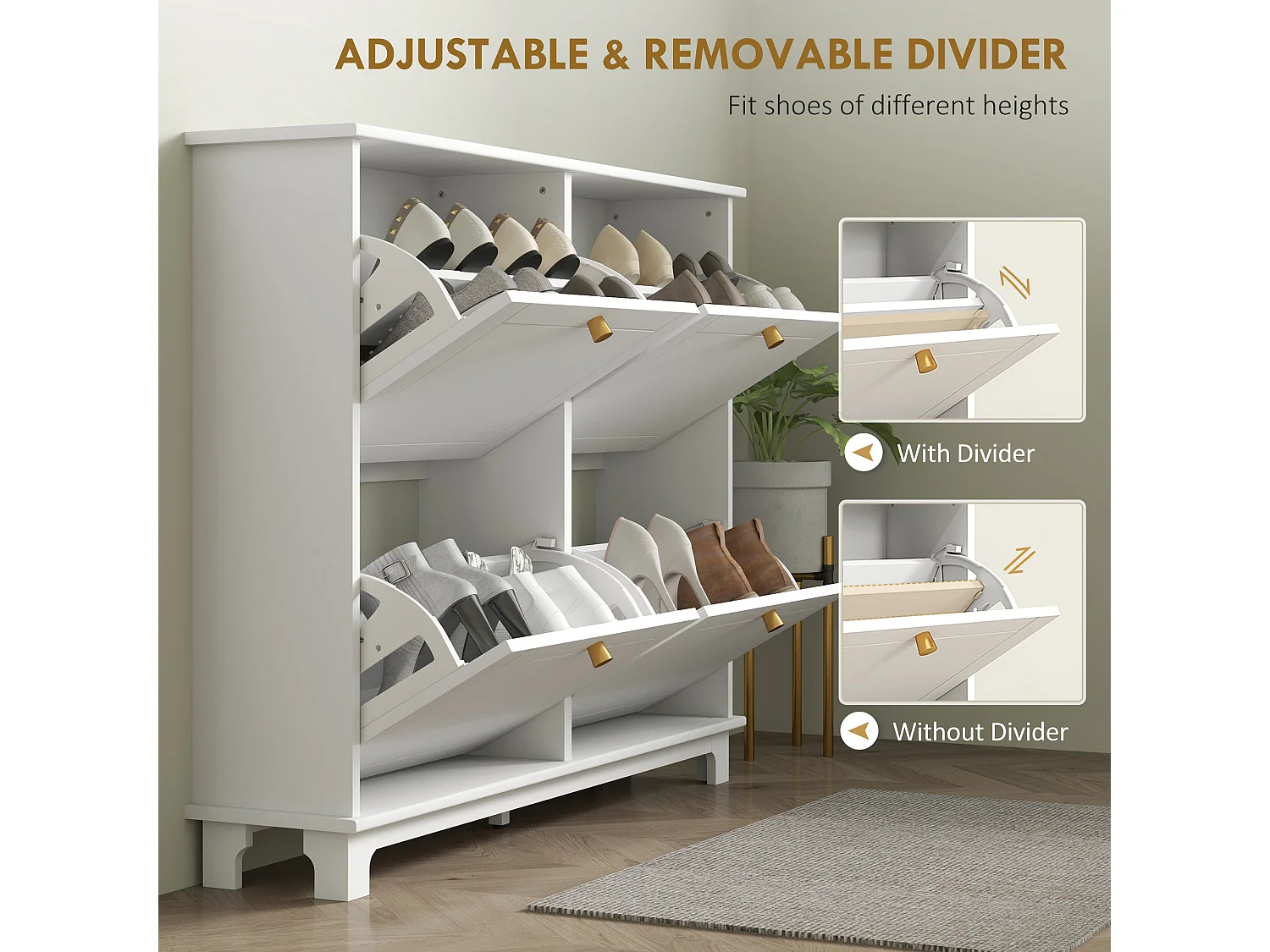 Zisuka Slim White Shoe Cabinet with 4 Flip Drawers Holds 16 Pairs