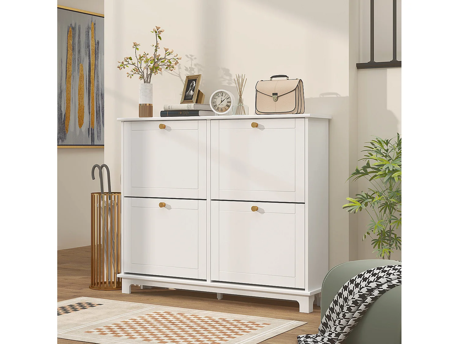 Zisuka Slim White Shoe Cabinet with 4 Flip Drawers Holds 16 Pairs