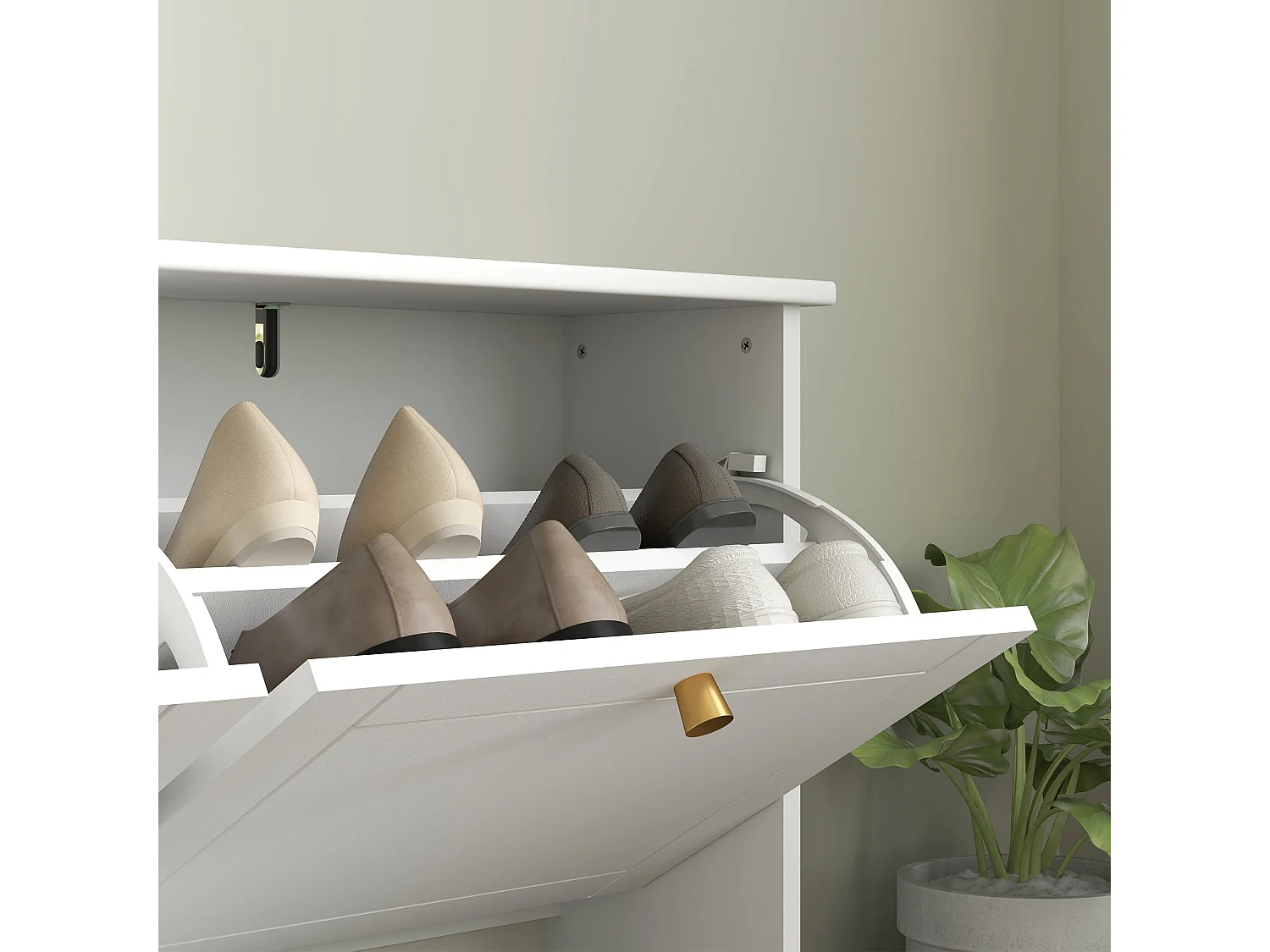 Zisuka Slim White Shoe Cabinet with 4 Flip Drawers Holds 16 Pairs