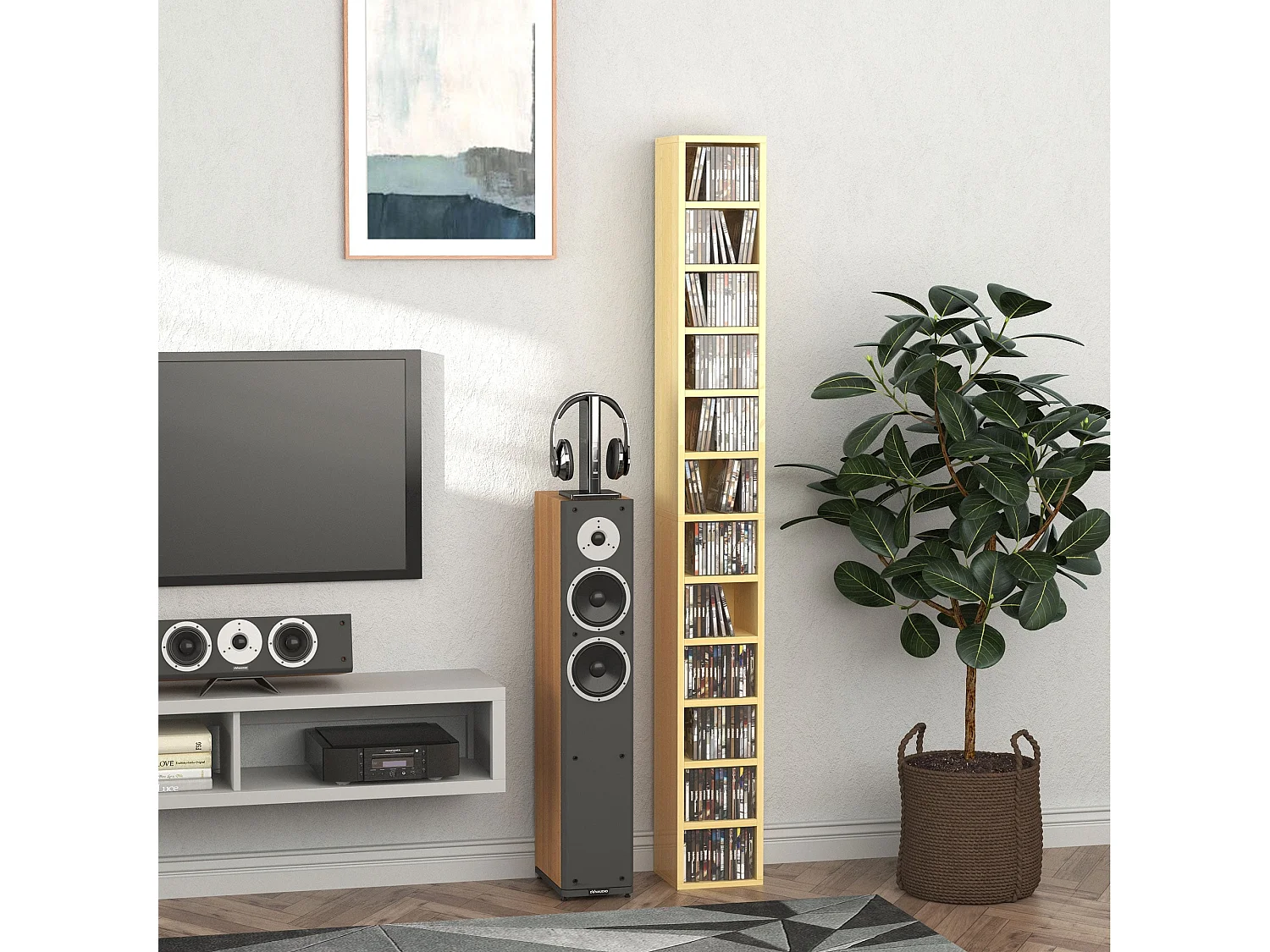 Yoel Oak Tone Tall Narrow CD Storage Tower 204 Disc Capacity