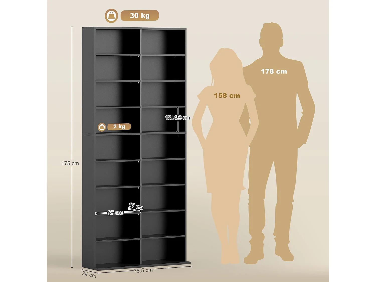 Sezi Black Tall Media Storage Tower 640 Disc Capacity