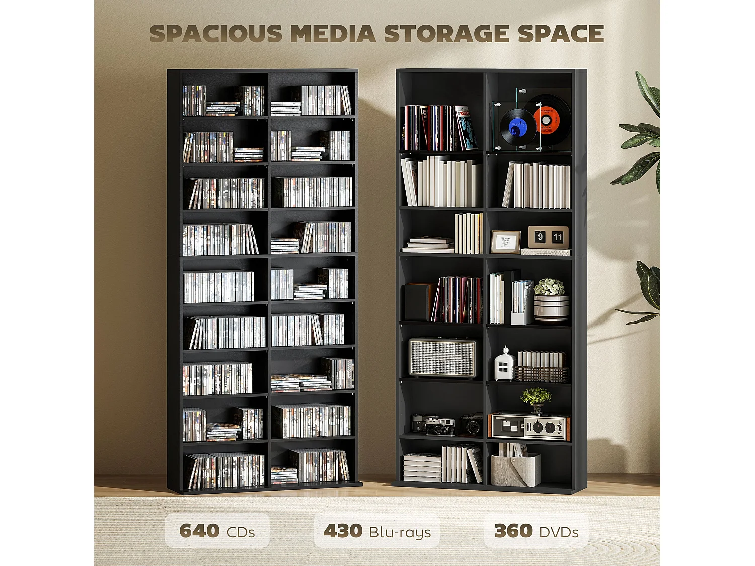 Sezi Black Tall Media Storage Tower 640 Disc Capacity