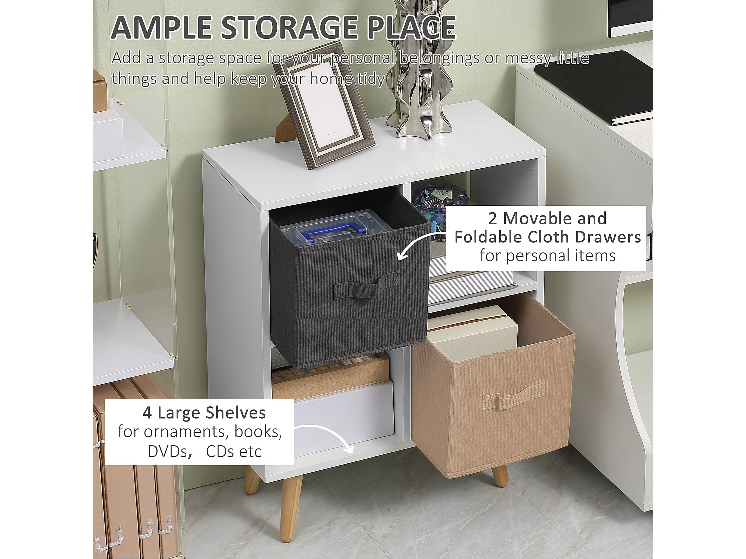 Momo 4 Cube Storage Unit with 2 Fabric Drawers White