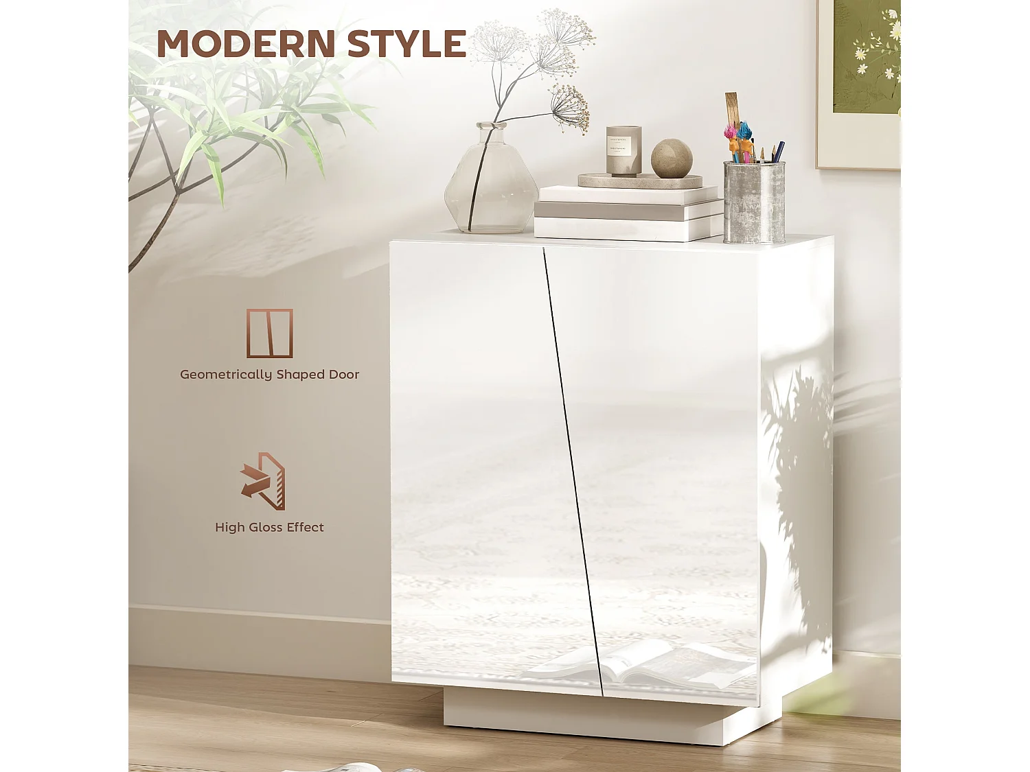 Ranifa High Gloss White Freestanding Storage Cabinet 2 Doors