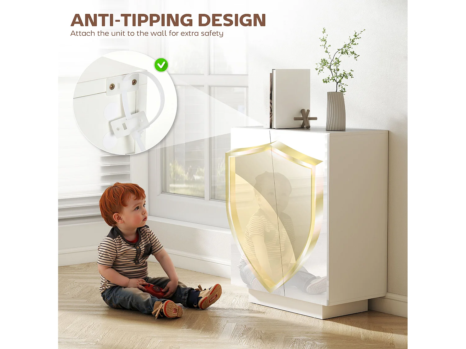 Ranifa High Gloss White Freestanding Storage Cabinet 2 Doors