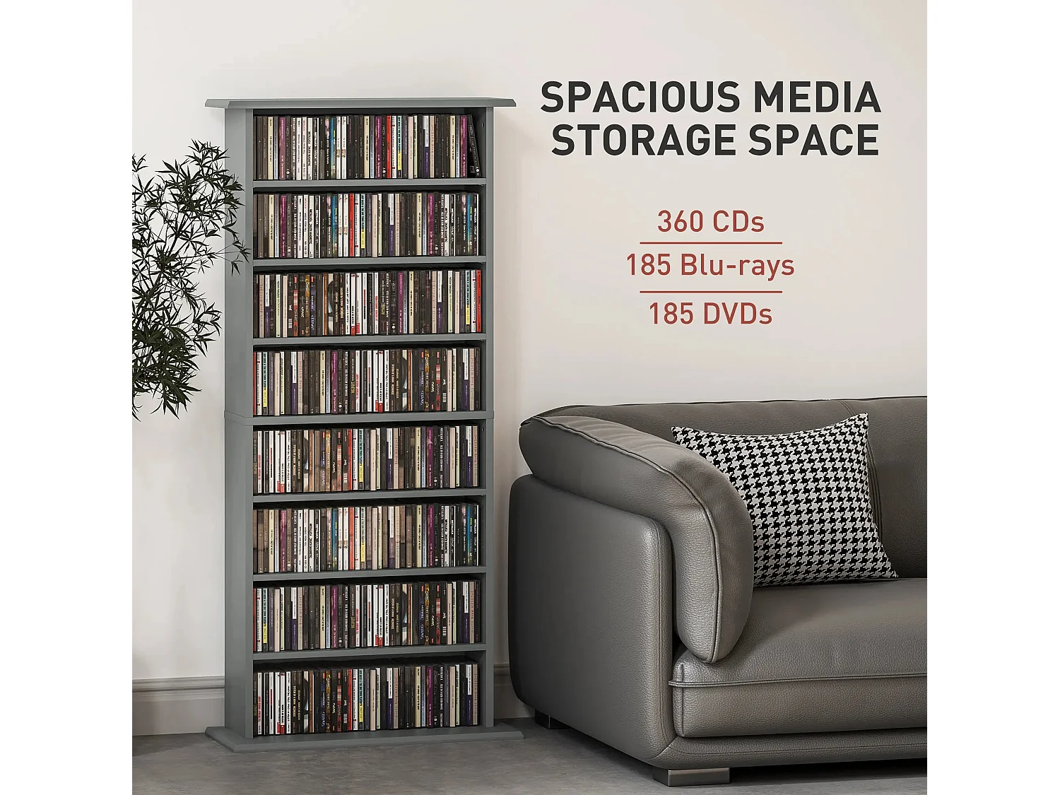 Wood Grey CD Storage Unit 360 Disc Capacity 8 Compartments 6 Adjustable Shelves