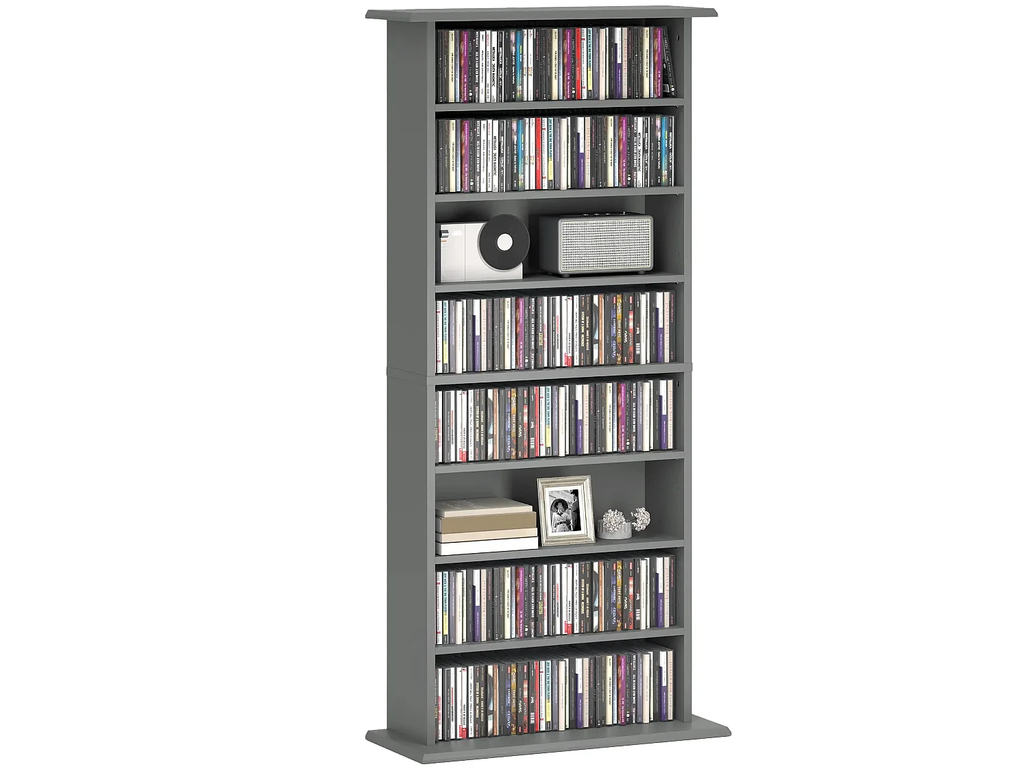 Wood Grey CD Storage Unit 360 Disc Capacity 8 Compartments 6 Adjustable Shelves