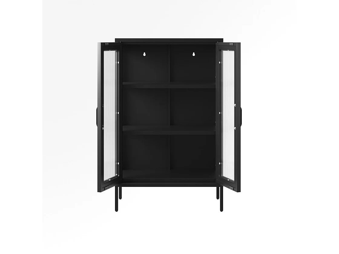 Barla Black Steel 2 Door Cabinet with Reeded Glass