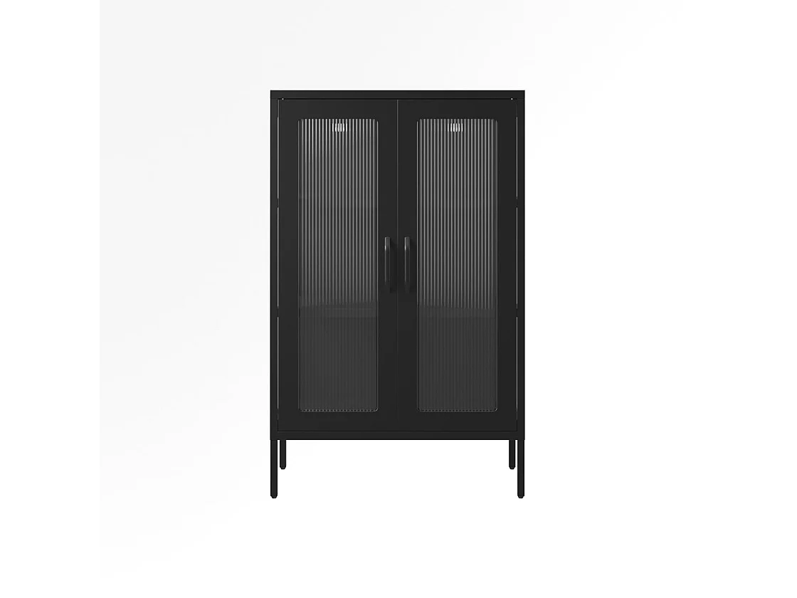 Barla Black Steel 2 Door Cabinet with Reeded Glass