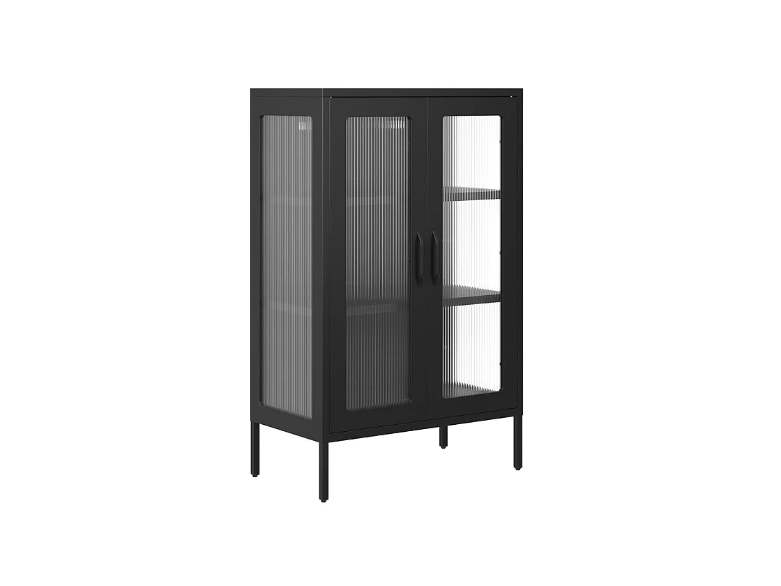 Barla Black Steel 2 Door Cabinet with Reeded Glass