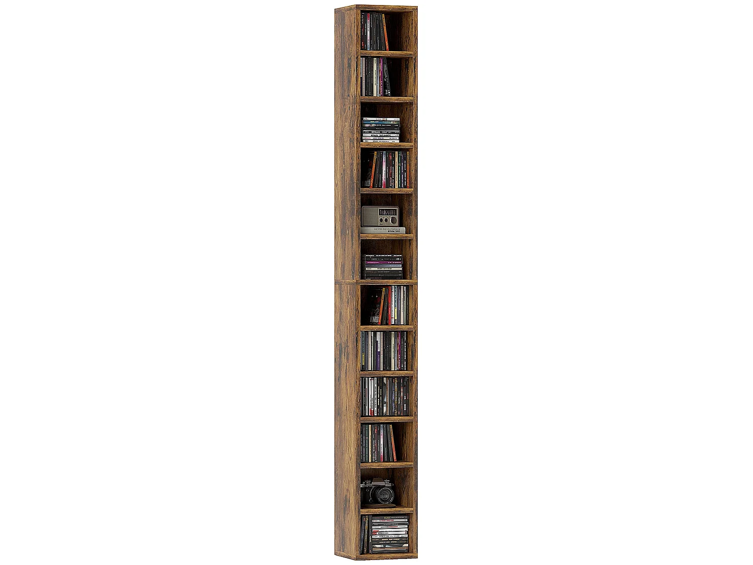 Nedito Wood Rustic Brown Tall Narrow Media Tower 204 Disc Capacity