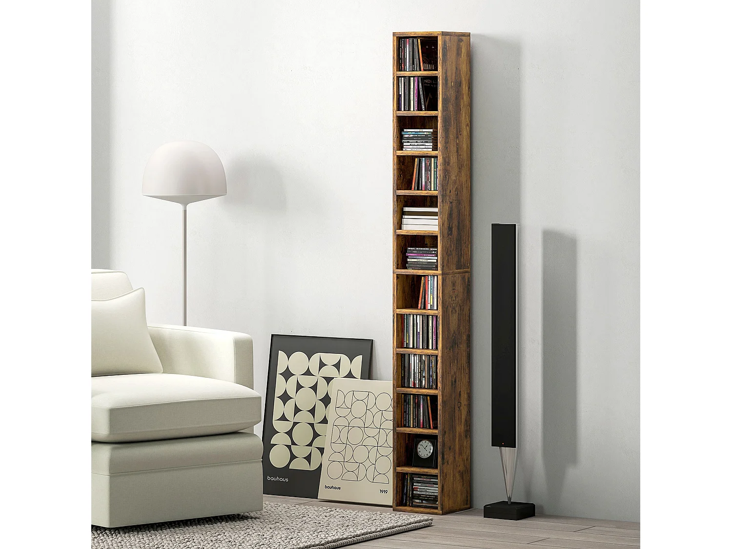 Nedito Wood Rustic Brown Tall Narrow Media Tower 204 Disc Capacity