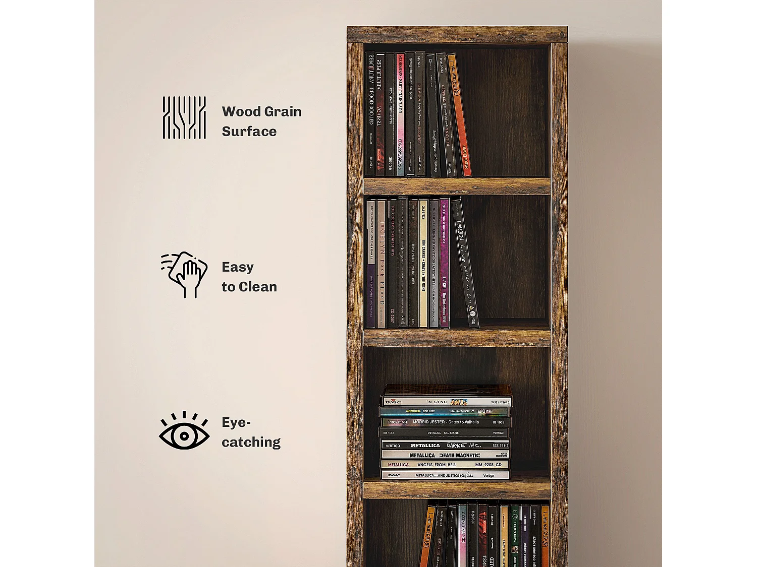 Nedito Wood Rustic Brown Tall Narrow Media Tower 204 Disc Capacity