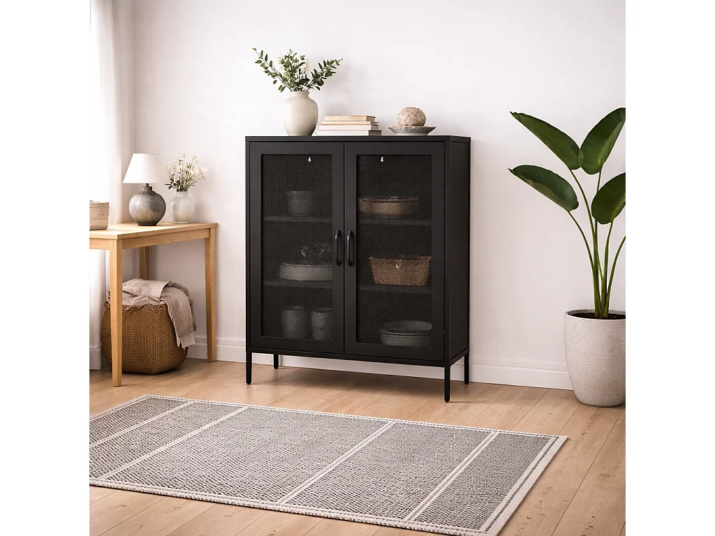 Patak Black Metal Mesh Cabinet 2 Doors 2 Shelves