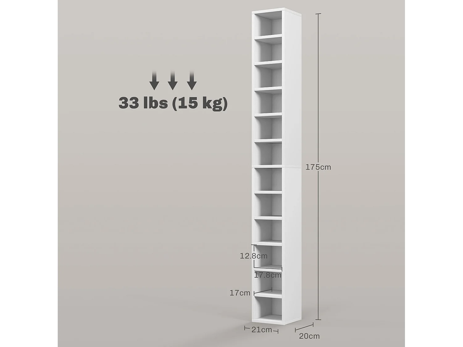 Manina Tall Narrow White CD Storage Tower 204 Disc Capacity