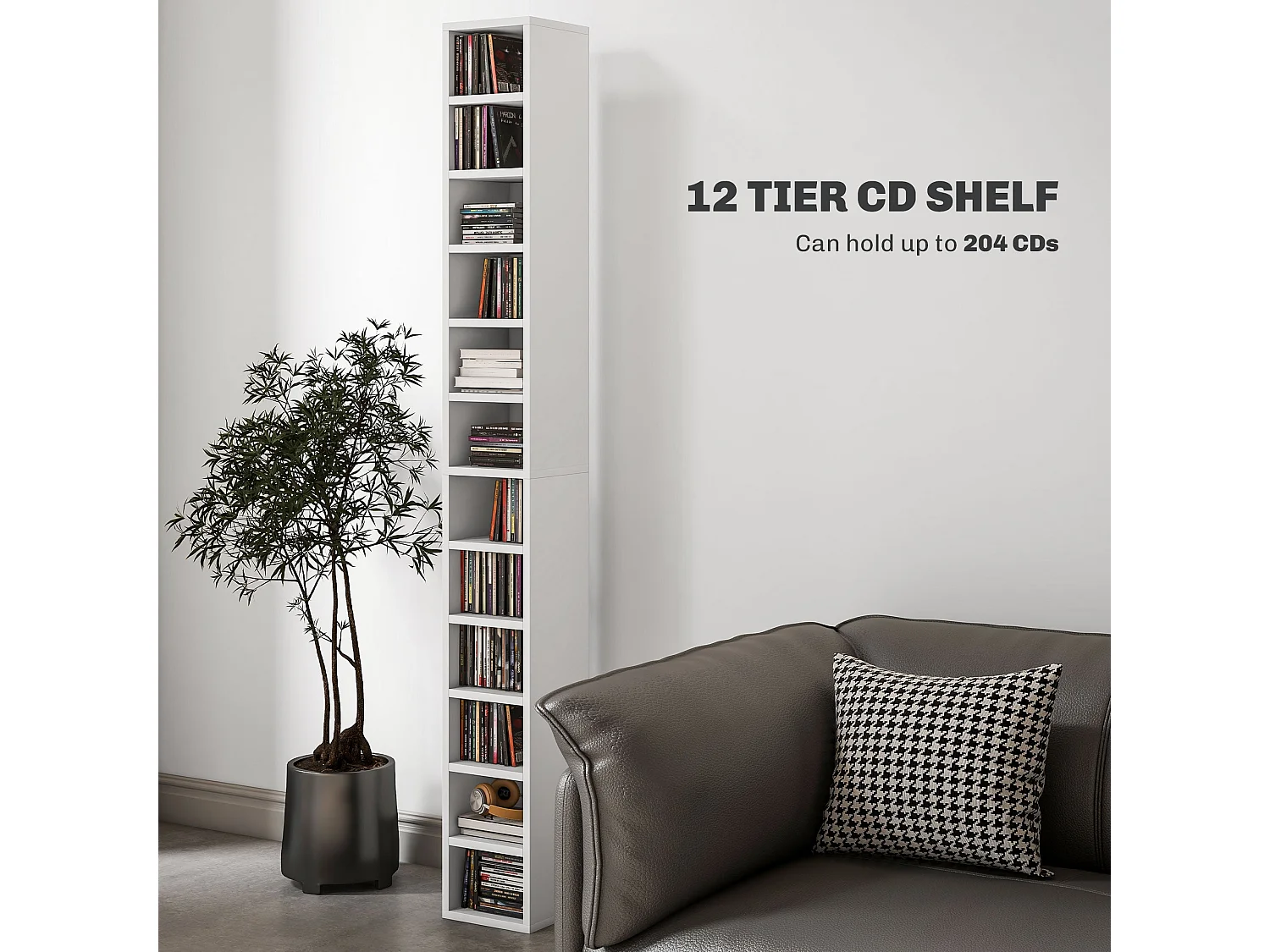 Manina Tall Narrow White CD Storage Tower 204 Disc Capacity