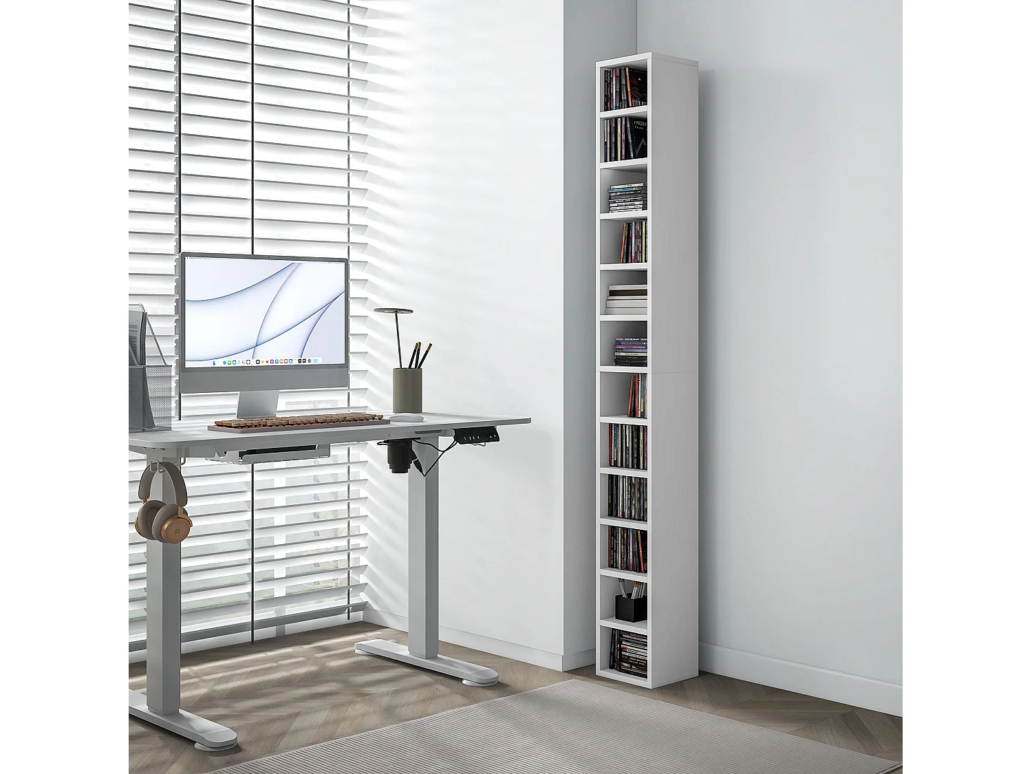 Manina Tall Narrow White CD Storage Tower 204 Disc Capacity