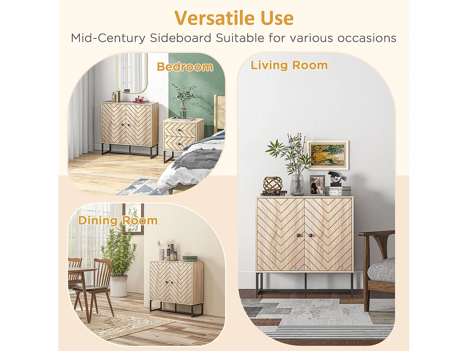 Mizi Liri Oak Effect 2 Door Storage Cabinet with Chevron Doors