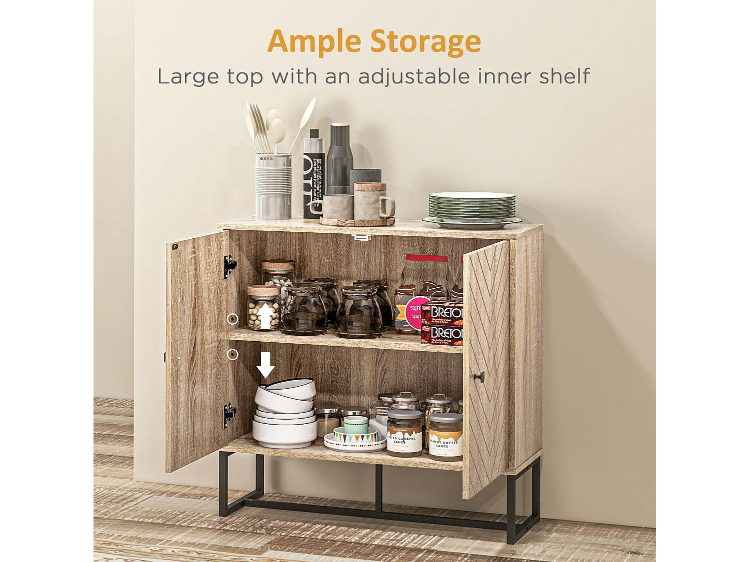 Mizi Liri Oak Effect 2 Door Storage Cabinet with Chevron Doors