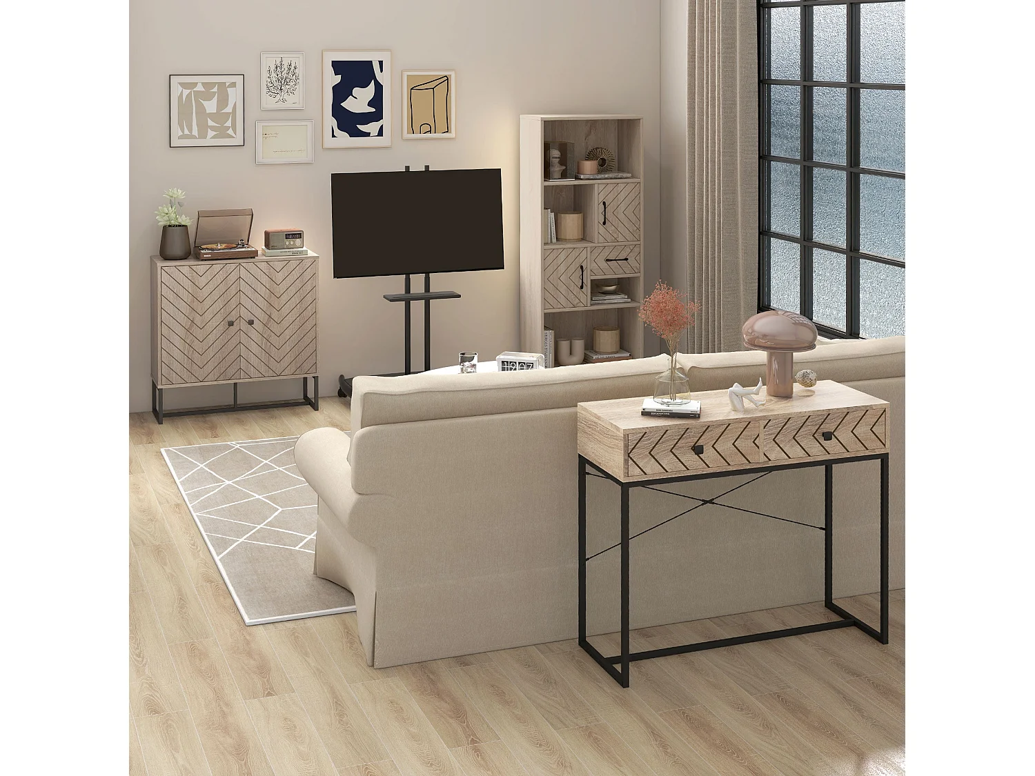 Mizi Liri Oak Effect 2 Door Storage Cabinet with Chevron Doors