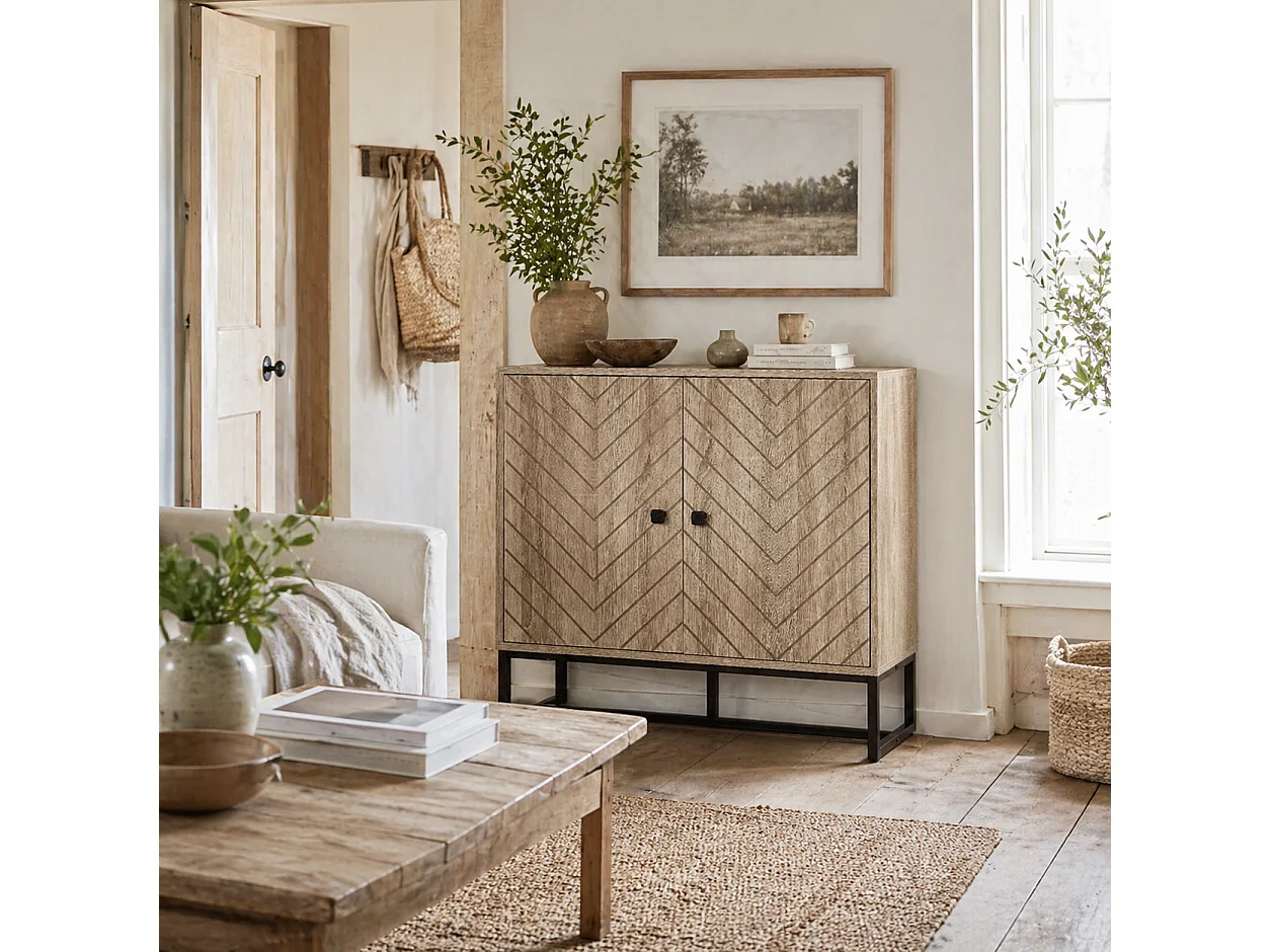 Mizi Liri Oak Effect 2 Door Storage Cabinet with Chevron Doors