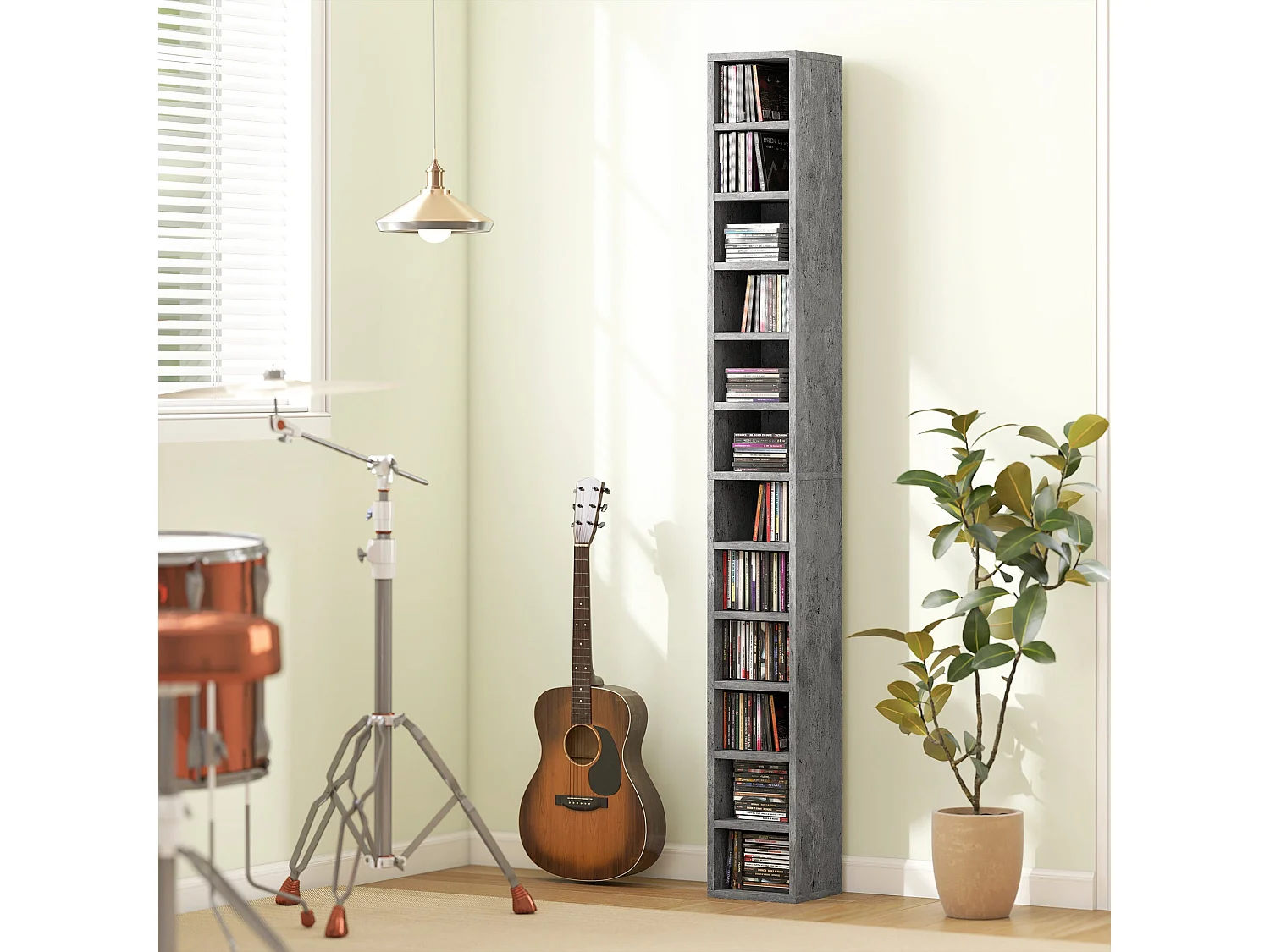 Loli Tall Narrow Media Storage Tower Cement Grey Holds 204 CDs