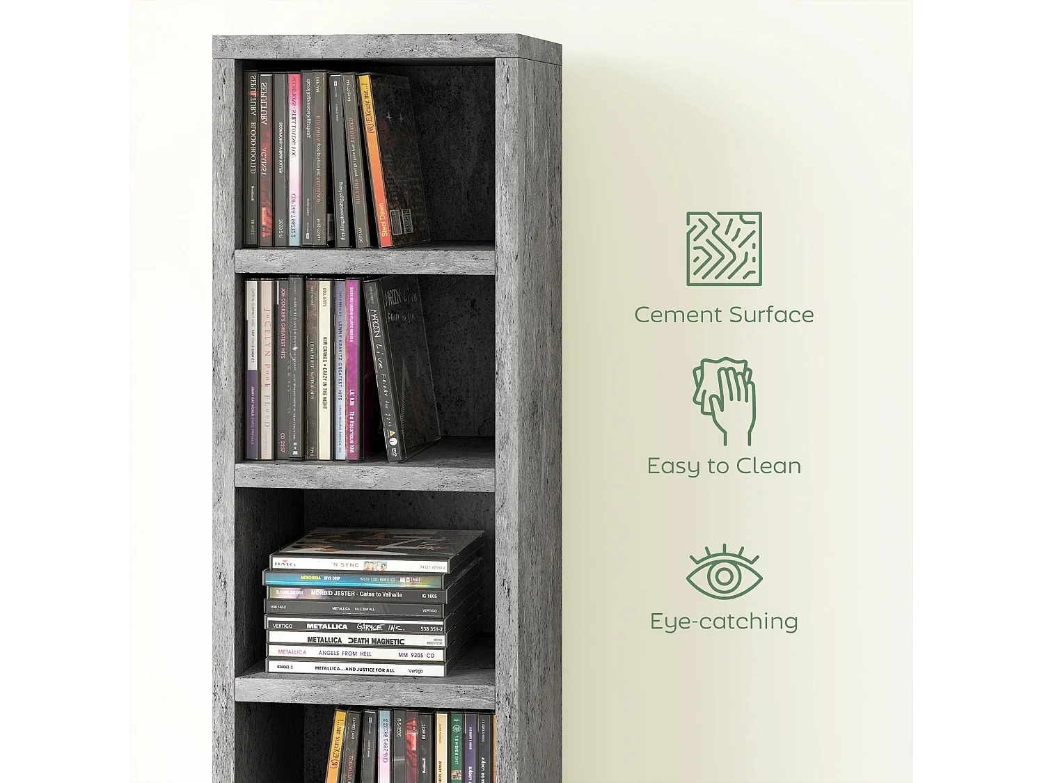 Loli Tall Narrow Media Storage Tower Cement Grey Holds 204 CDs