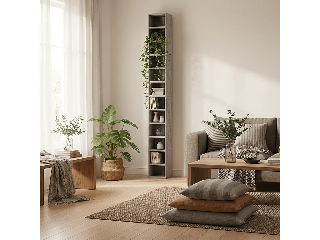 Loli Tall Narrow Media Storage Tower Cement Grey Holds 204 CDs