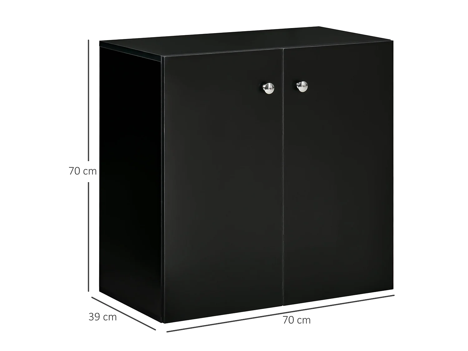 Cosofi Black Freestanding Storage Cabinet 2 Doors 2 Shelves 70x70x39cm