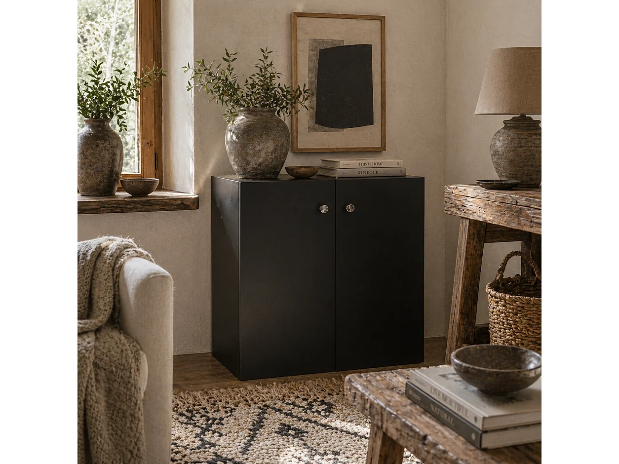 Cosofi Black Freestanding Storage Cabinet 2 Doors 2 Shelves 70x70x39cm