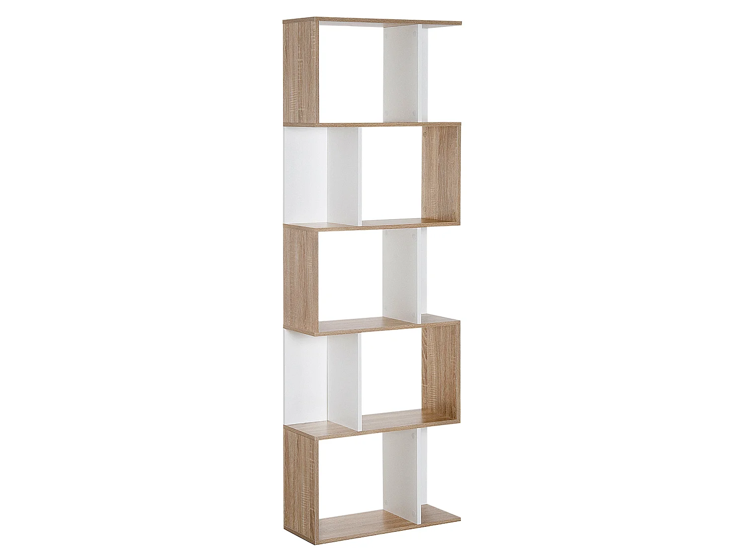 Solieco Oak and White S Shaped 5 Tier Freestanding Bookcase