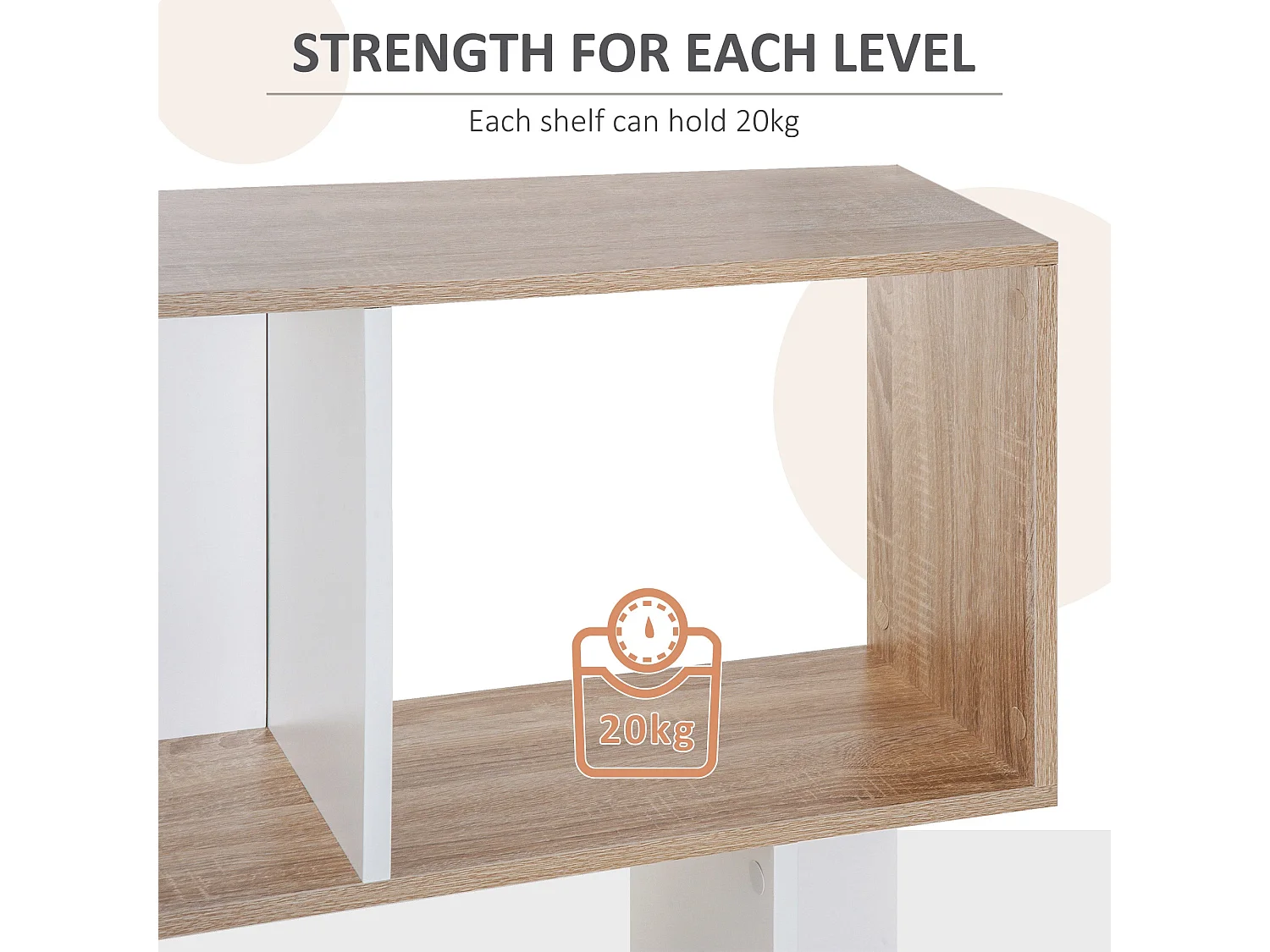 Solieco Oak and White S Shaped 5 Tier Freestanding Bookcase