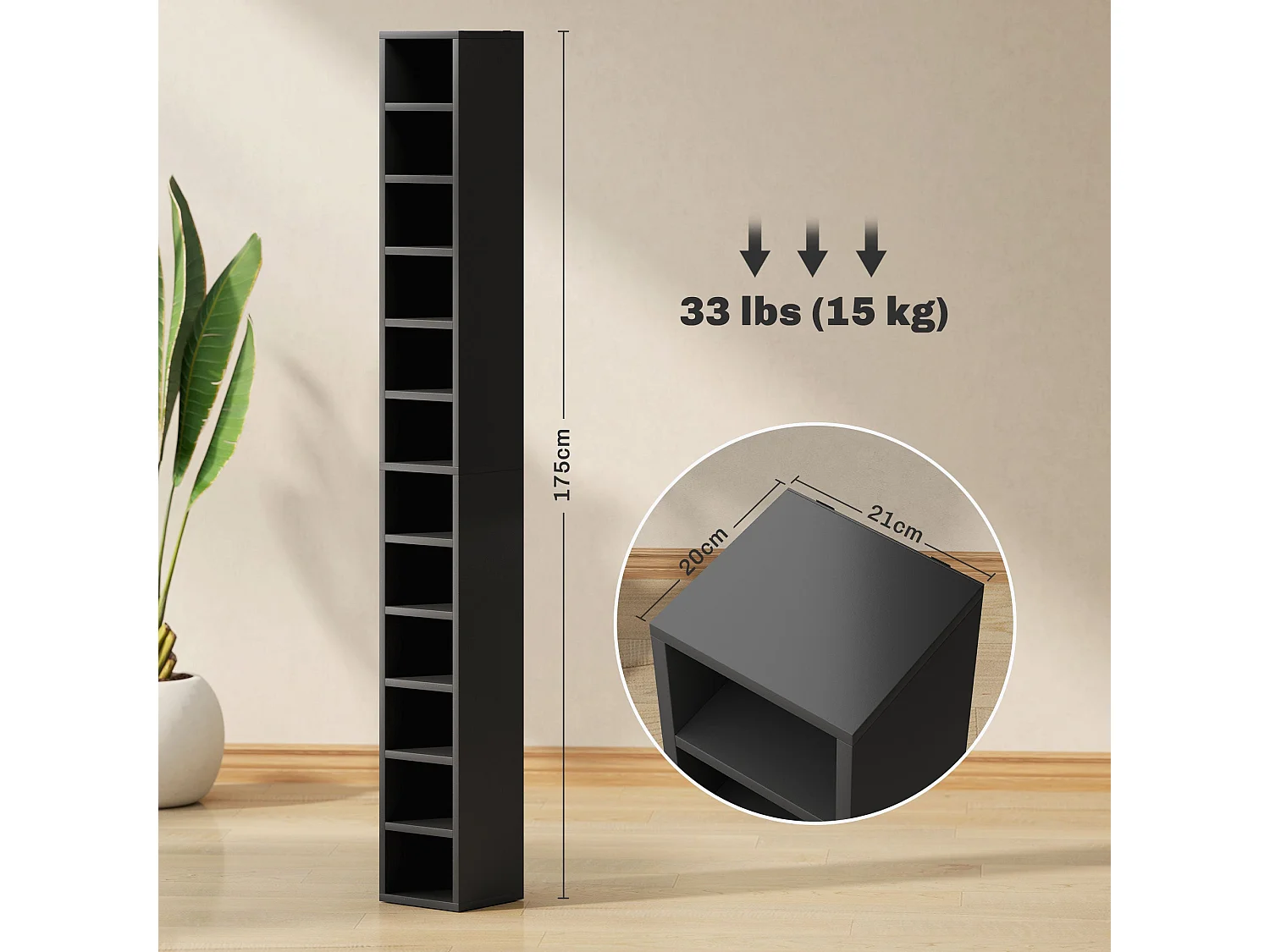 Nisapa Black Tall Narrow Media Storage Tower 204 CD Capacity