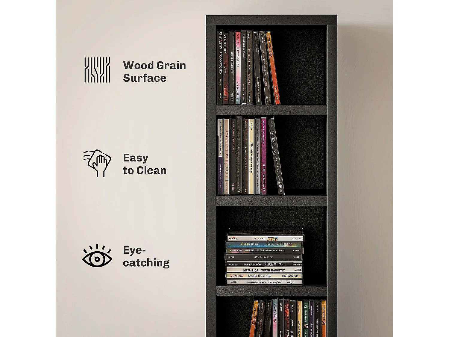 Nisapa Black Tall Narrow Media Storage Tower 204 CD Capacity