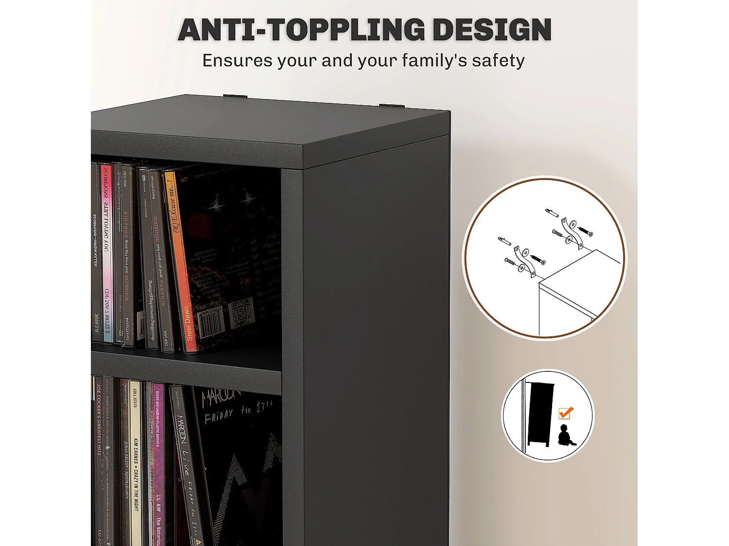 Nisapa Black Tall Narrow Media Storage Tower 204 CD Capacity