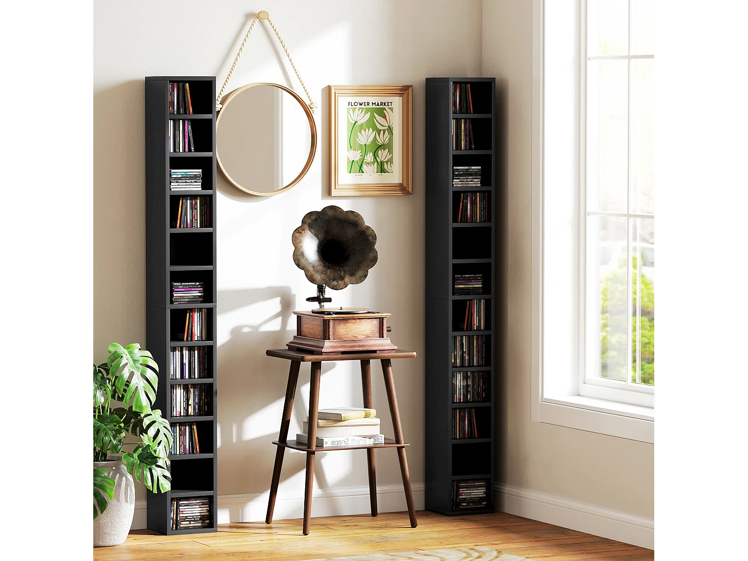 Nisapa Black Tall Narrow Media Storage Tower 204 CD Capacity