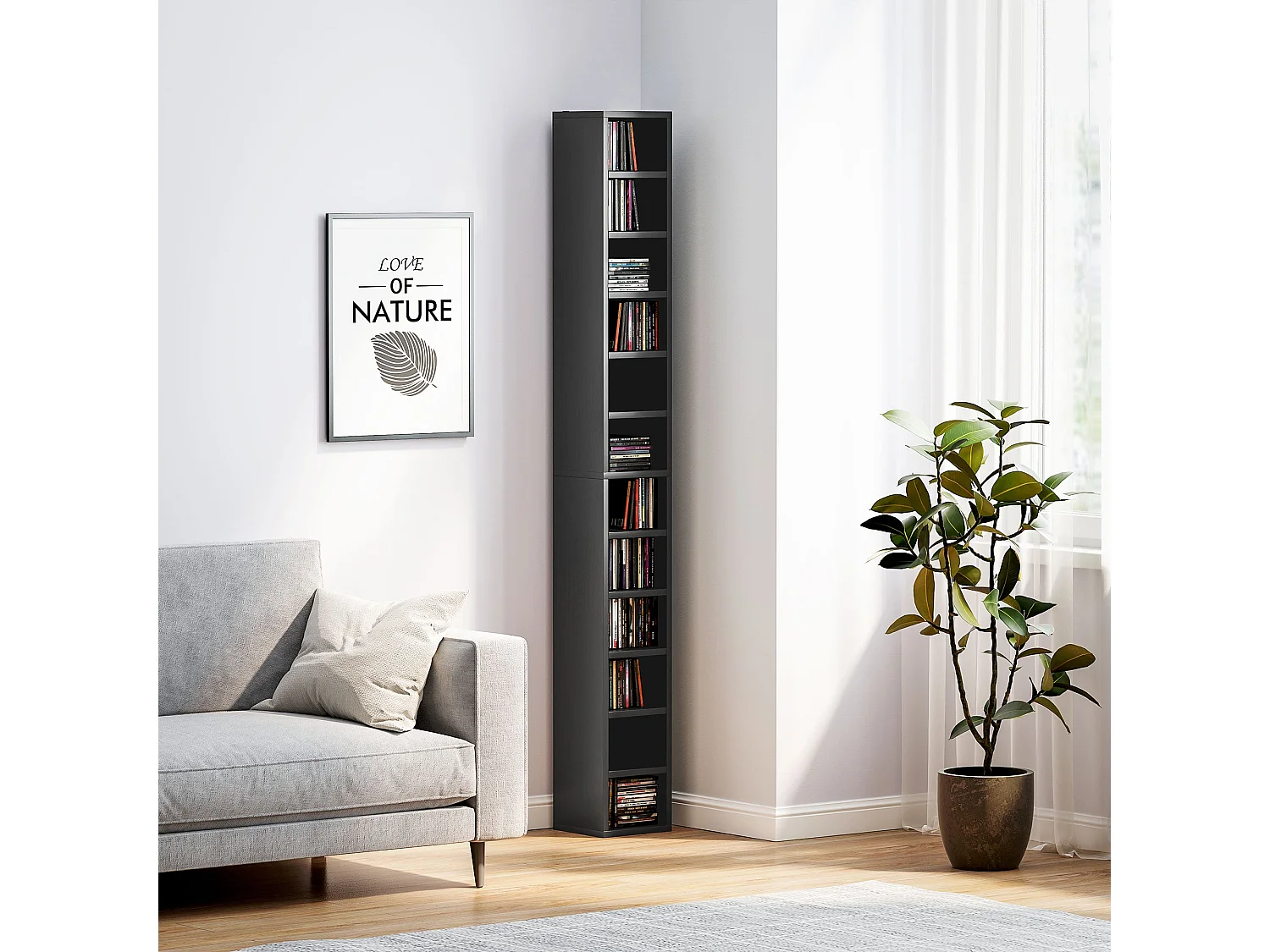 Nisapa Black Tall Narrow Media Storage Tower 204 CD Capacity