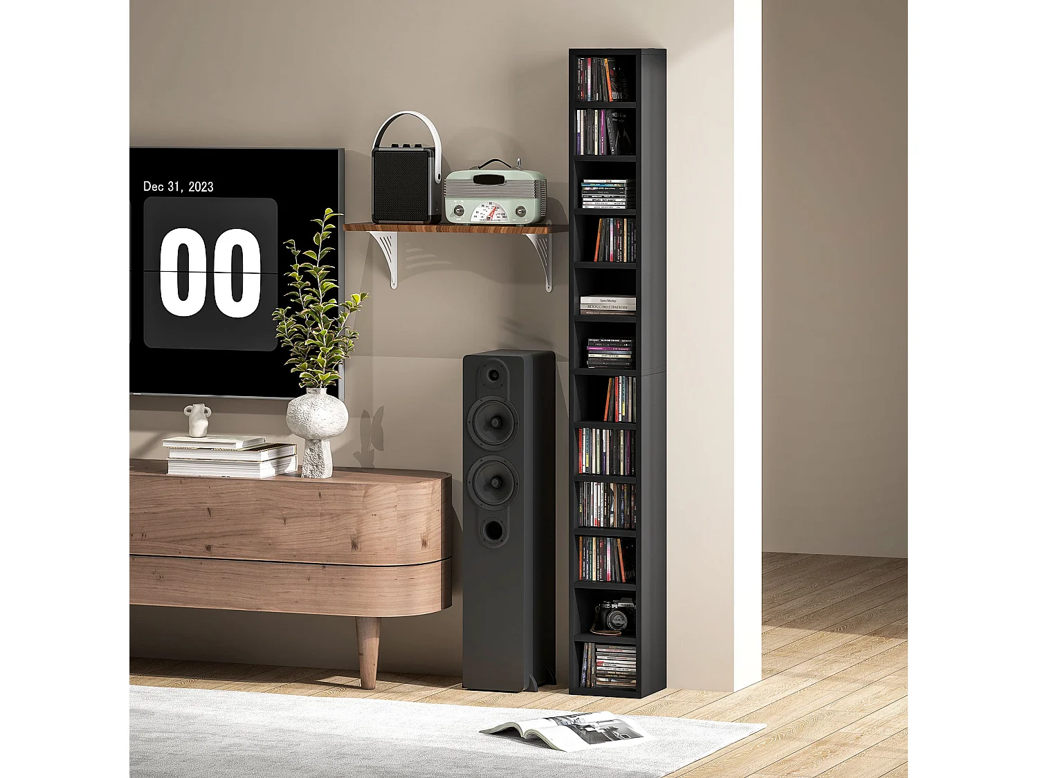 Nisapa Black Tall Narrow Media Storage Tower 204 CD Capacity