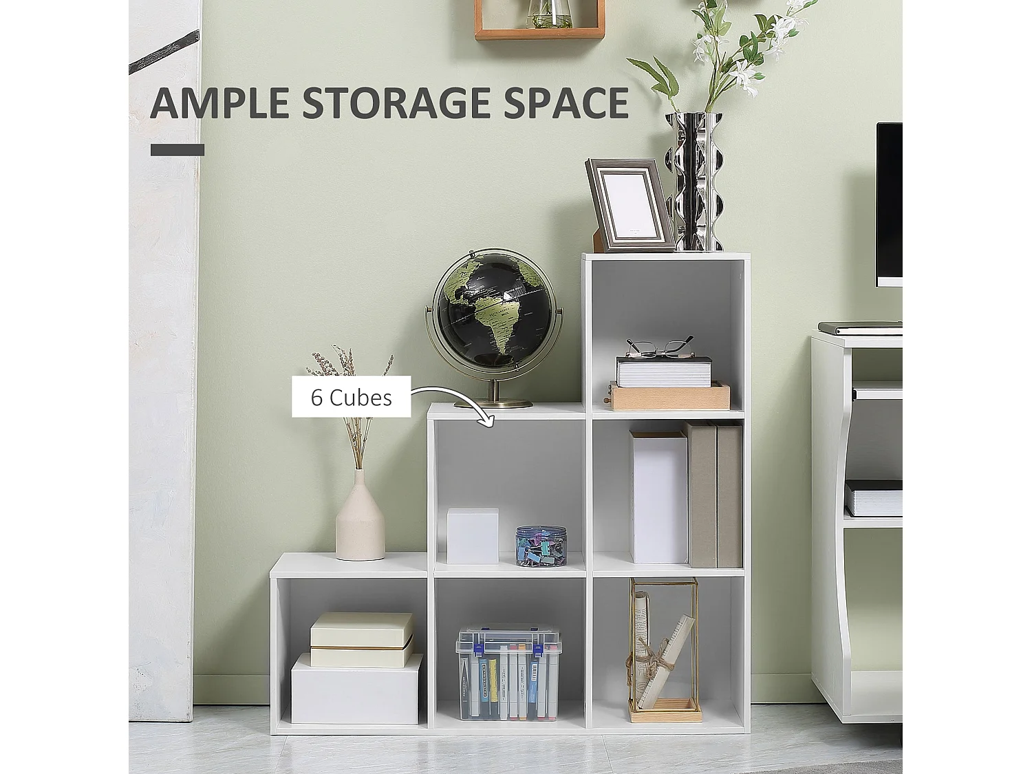 Yora Wood 3 Tier 6 Cube Storage Bookcase White