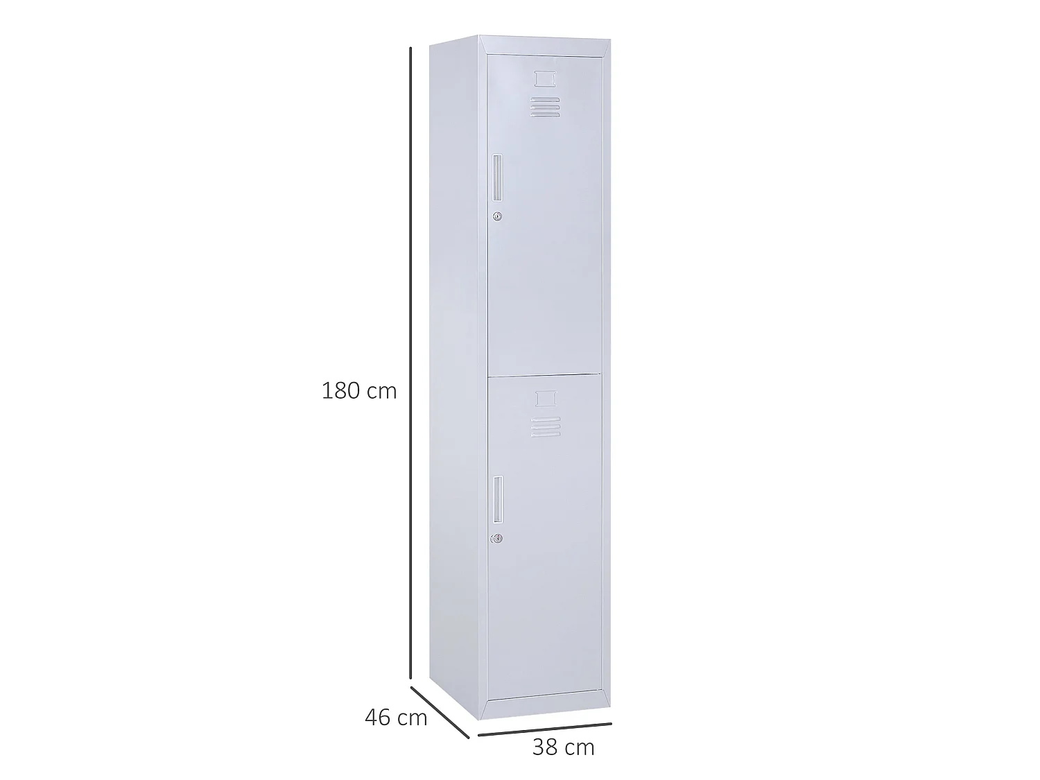Marino 180cm Light Grey Metal Locker Cabinet 2 Lockable Doors Internal Shelves