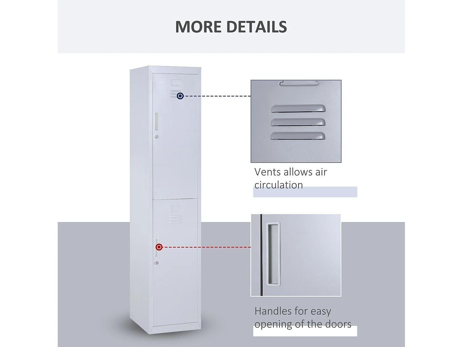 Marino 180cm Light Grey Metal Locker Cabinet 2 Lockable Doors Internal Shelves