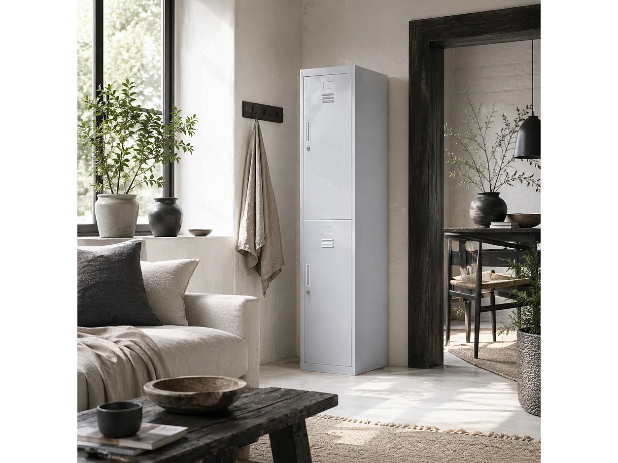 Marino 180cm Light Grey Metal Locker Cabinet 2 Lockable Doors Internal Shelves