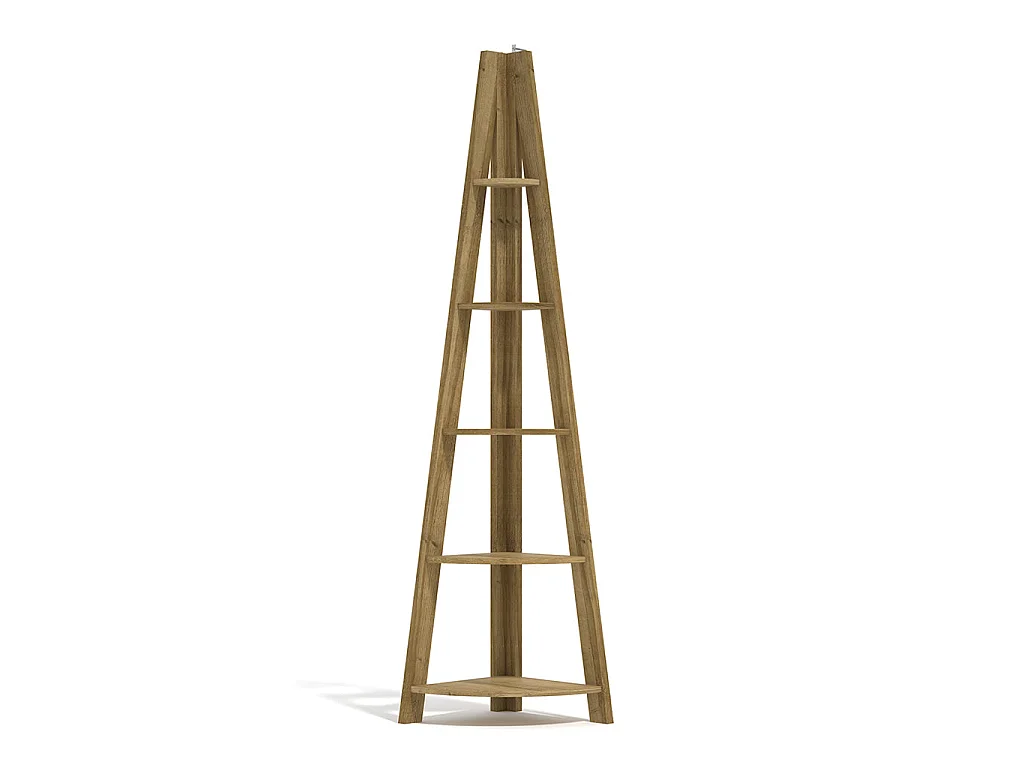 Athy Brown Oak Corner Ladder Shelving Unit 4 Open Shelves